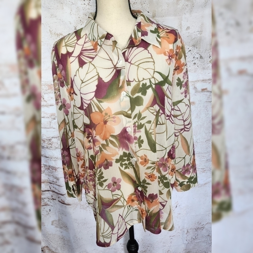 Alfred Dunner Button Down Top Sz 16